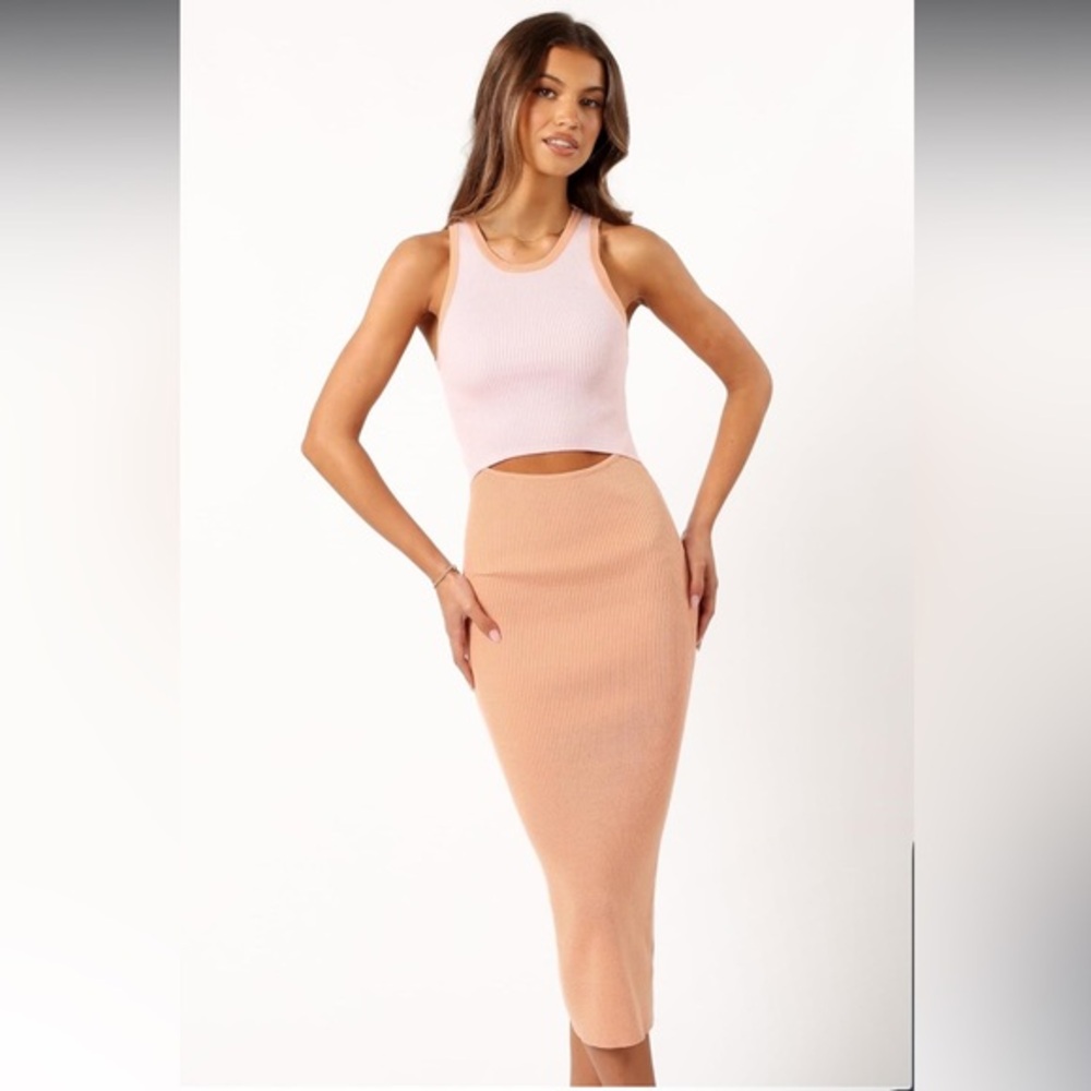 Petal & Pup Pink Ribbed Tank with Peach Midi Skirt